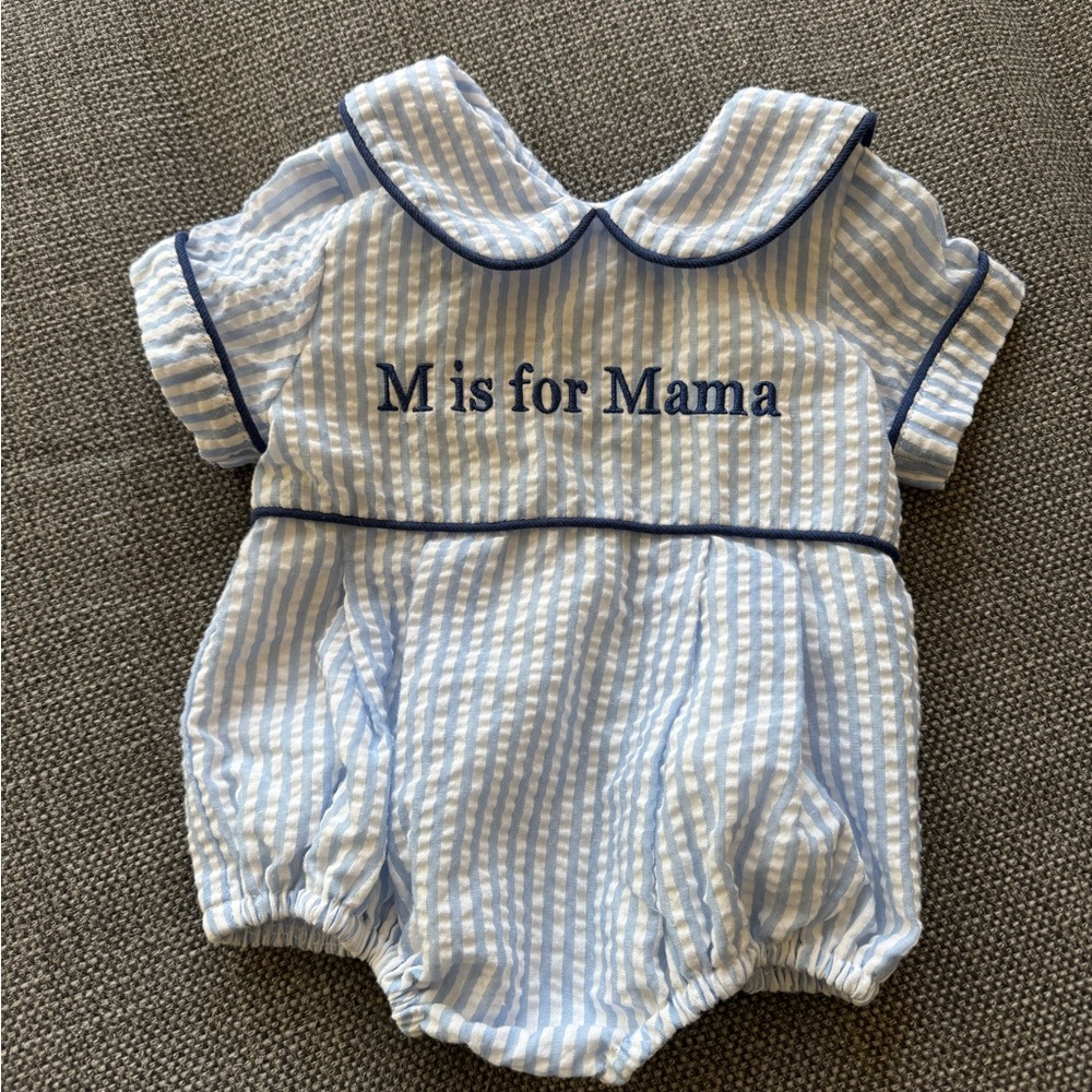 Blue Striped "M is for Mama" Baby One-Piece Bodysuit